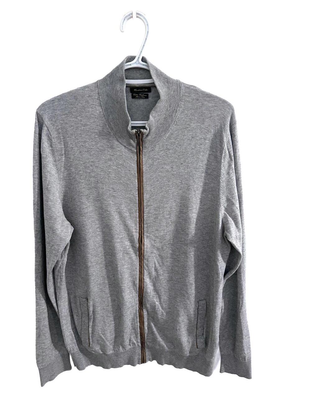 Massimo Dutti Men's Light Grey Cotton Cashmere Zip-Up Sweater  EUC - XL